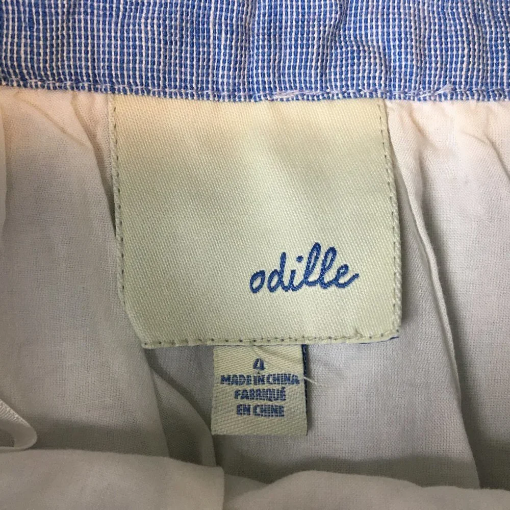 Anthropologie Odille Skirt 4 Blue Linen Blend Layered Embroidered A Line Knee